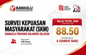 Publik Puas dengan Layanan Bawaslu Sulsel, IKM Periode I Capai 88,50